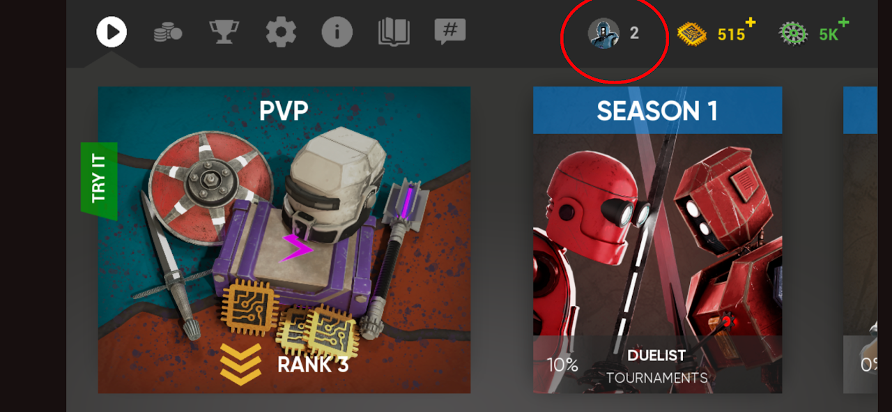 Casual Blade main screen — tap profile icon
