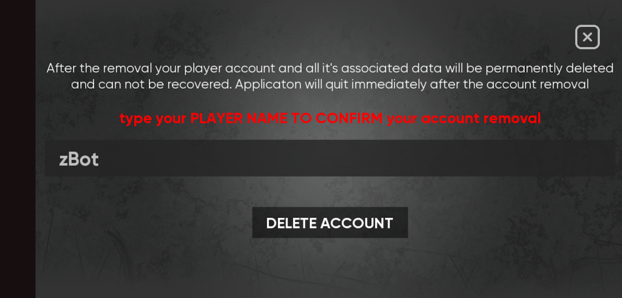 Casual Blade account deletion confirmation screen